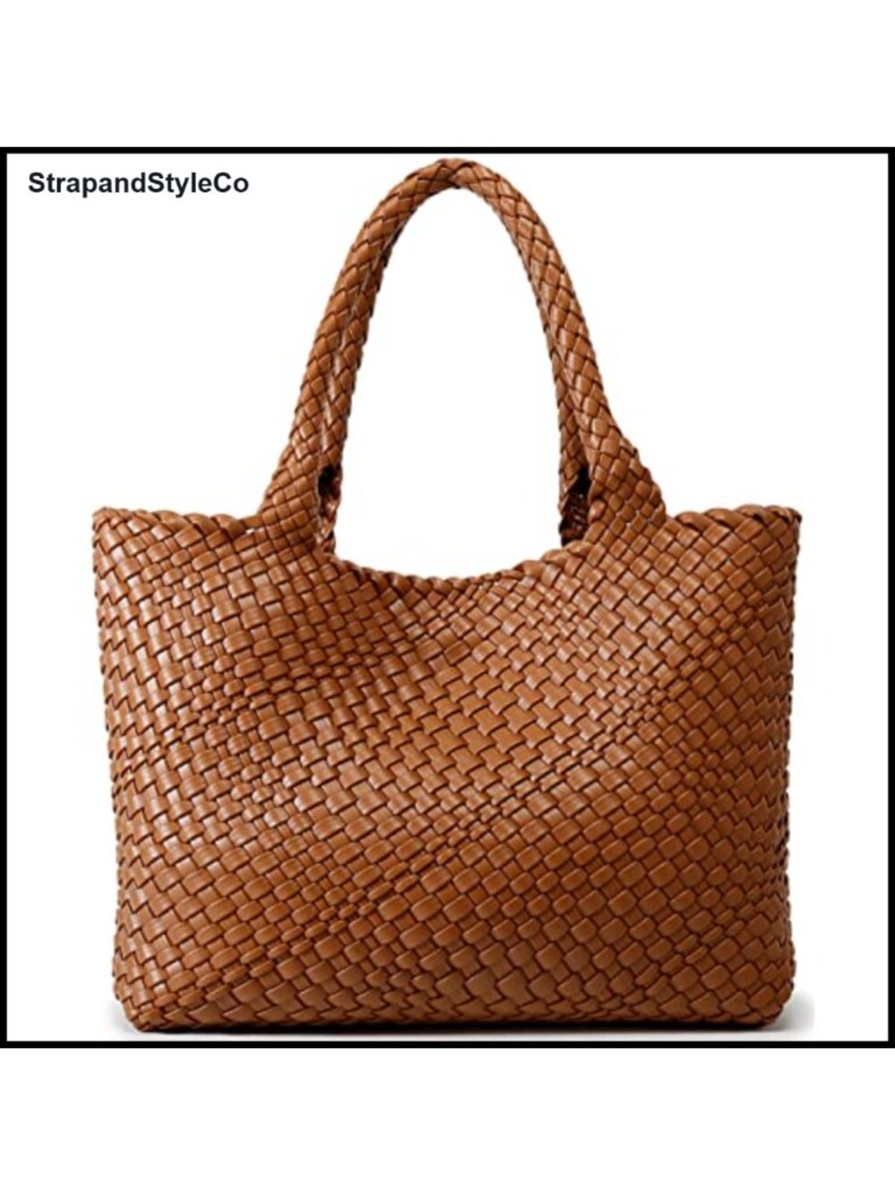 Woven Vegan Leather Top Handle Tote Shoulder Bag with Clutch
